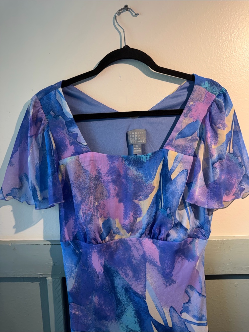 Rabbit Rabbit Rabbit Lavender and Blue Abstract Flutter Sleeve Dress - Picture 2 of 7
